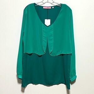 Regnax Green With Envy Stylish soft chiffon long sleeve bohemian vibe flowy top